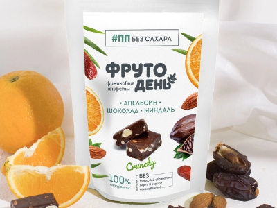 Финиковые конфеты Фрутодень апельсин, шоколад, миндаль, 150 г
