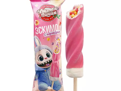 Мороженое пломбир «Спиролло» с рисовыми шариками в малиновой глазури, 70г